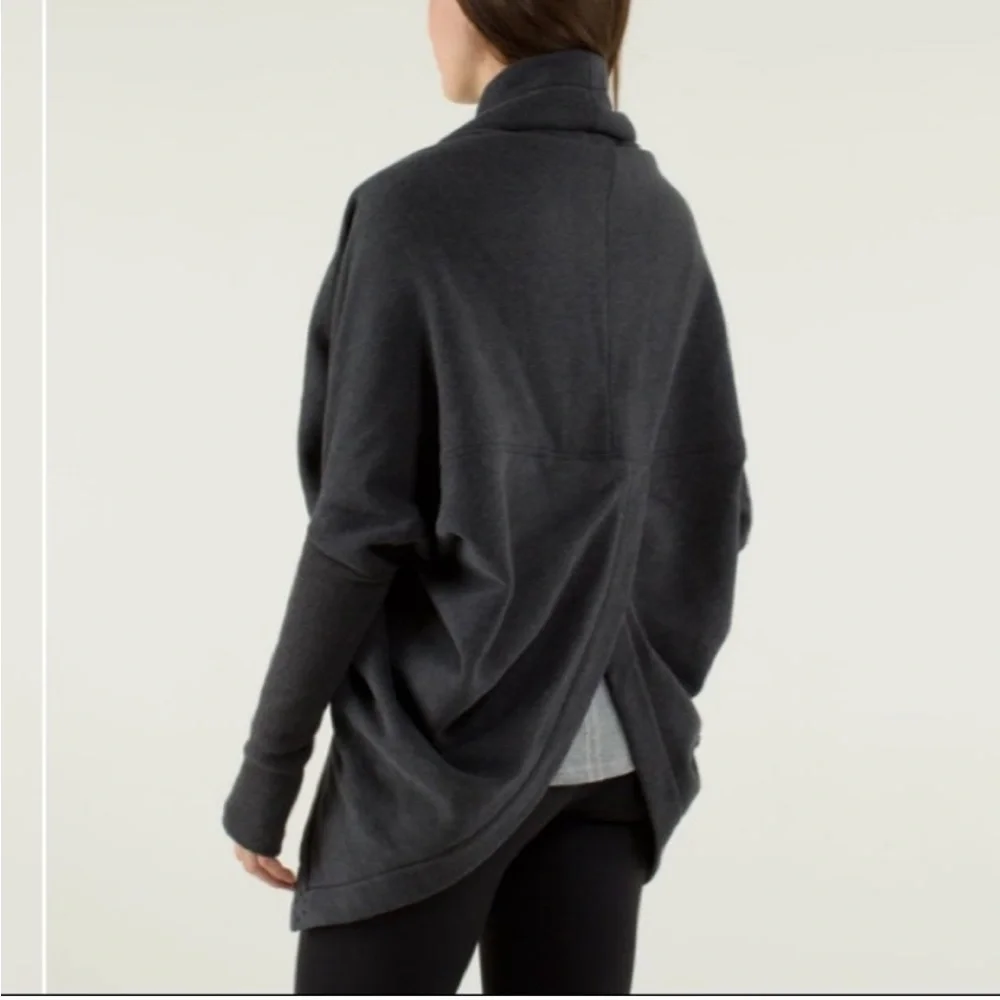 Lululemon It Makes Two Wrap Heathered Black Gray Fleece Open Front
